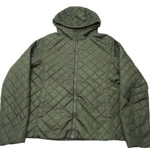 Uniqlo Puff Jacket Women Small Green Pockets Sherpa Lined Hood Zip Quilted Nylon